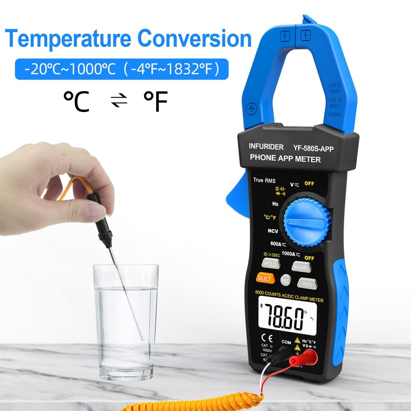 INFURIDER Bluetooth Clamp Meter, TRMS 6000 Counts Auto- Ranging Clamp