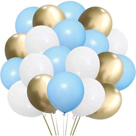 White and Gold Confetti Latex Balloons, 50 Pack 12 inch gold and white Party Balloons with Ribbons for Birthday Graduation Wedding Bridal Shower Party Decoration - Color: Blue Gold Balloons