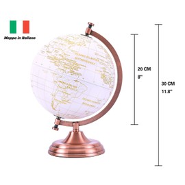 Exerz 20cm Globe Golden Colour Metallic - Educational, Geographic, Modern Desktop Decoration - Metal Arc and Base, Coated in Golden colour - for School, Home, Office, and Café. (Italian Map)