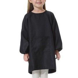 Emfay Smock Children's Plain Apron for Boys and Girls, Lunching, Drawing, Kindergarten, Nursery School, 12 Colors Available, Black