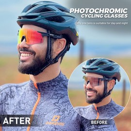 KAPVOE Cycling Glasses MTB Glasses Self-tinting Clear Cycling Glasses Road Bike Sports Glasses Sunglasses Cycling Running Golf Driving Glasses Baseball Men Women