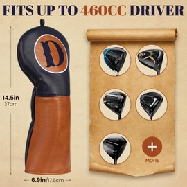Golf Headcovers Set of 3, Brown Classic Golf Club Covers with D F H, Driver Fairway Hybrid Headcovers, Premium Protective Wood Head Covers for Men (Driver)
