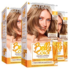 3 x Garnier Belle Color Haarfarbe, permanent, nährend, aufhellend, natürliches Ergebnis mit Weizenkeimöl, Farbe 4 Naturaschblond – 3 Packungen