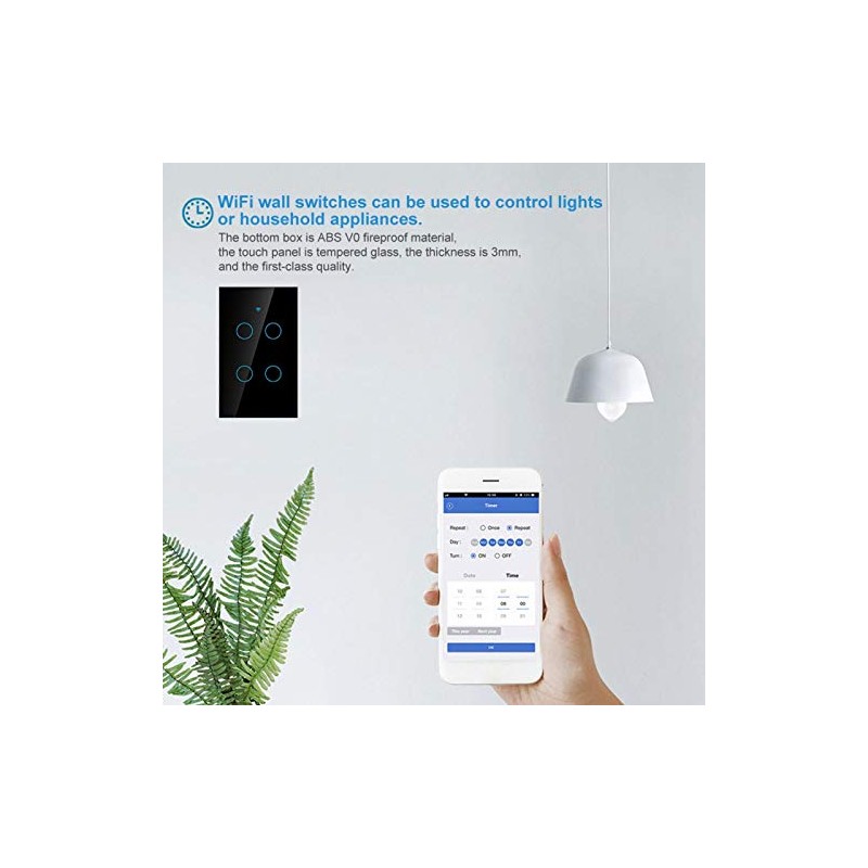 Apagador WiFi Inteligente de Pantalla Táctil, Control de Voz, Luz