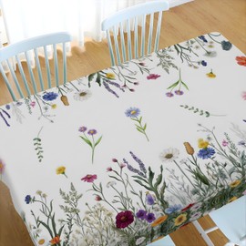 Wipe Clean Rectangular Tablecloth 60 x 84 Inches (150 x 210 cm) Garden Tablecloth with Flower Collection Motif, Decorative Table Decoration for Kitchen Dining Room Tablecloth Outdoor Weatherproof