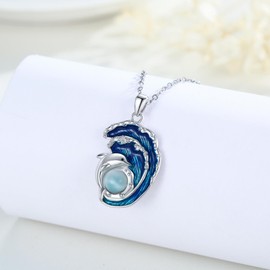 AENEAS Ocean Necklace 925 Sterling Silver Dolphin Wave Larimar Pendant Ocean Jewelry Gift for Wife Women Her Prime