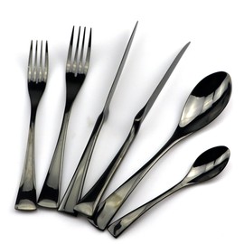 JASHII 18/10 Stainless Steel 24 Piece Mirror Polished Black Flatware Set ,Dinner Knife Steak Knife Salad Fork Dessert Coffee Spoon，Service for 4 ，Black Utensil Sets
