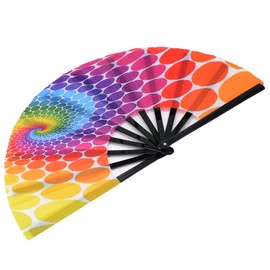 HONSHEN Large Folding Hand Fan Dance Fans Performance Fan for Women/Men, Chinease/Japanese Nylon-Cloth Festival Fan (Ice Fire)