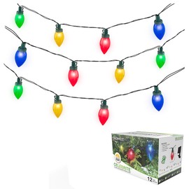 Solar LED Christmas Bulb String Lights, 20 Feet, 12 Vibrant LED's, Perfect for Holiday Decor or Party Indoor Outdoor Lights - Multi-Colored, 1 Pack