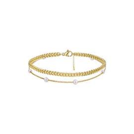 LEXODY 14K Gold Plated Dainty Layered Gold Bracelets for Women