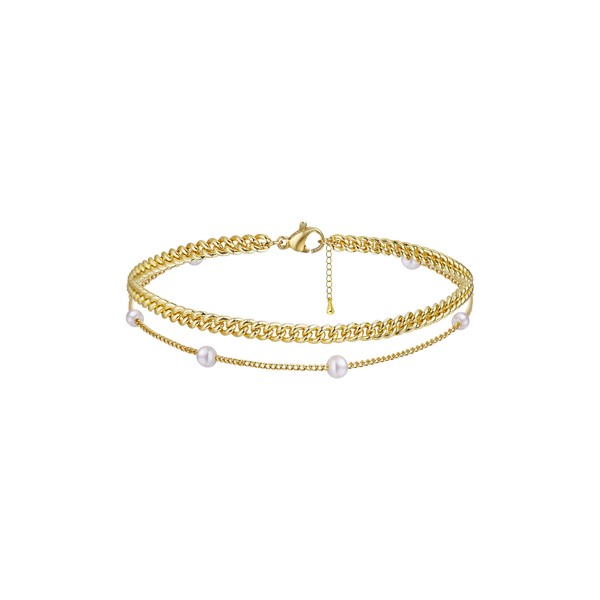 LEXODY 14K Gold Plated Dainty Layered Gold Bracelets for Women