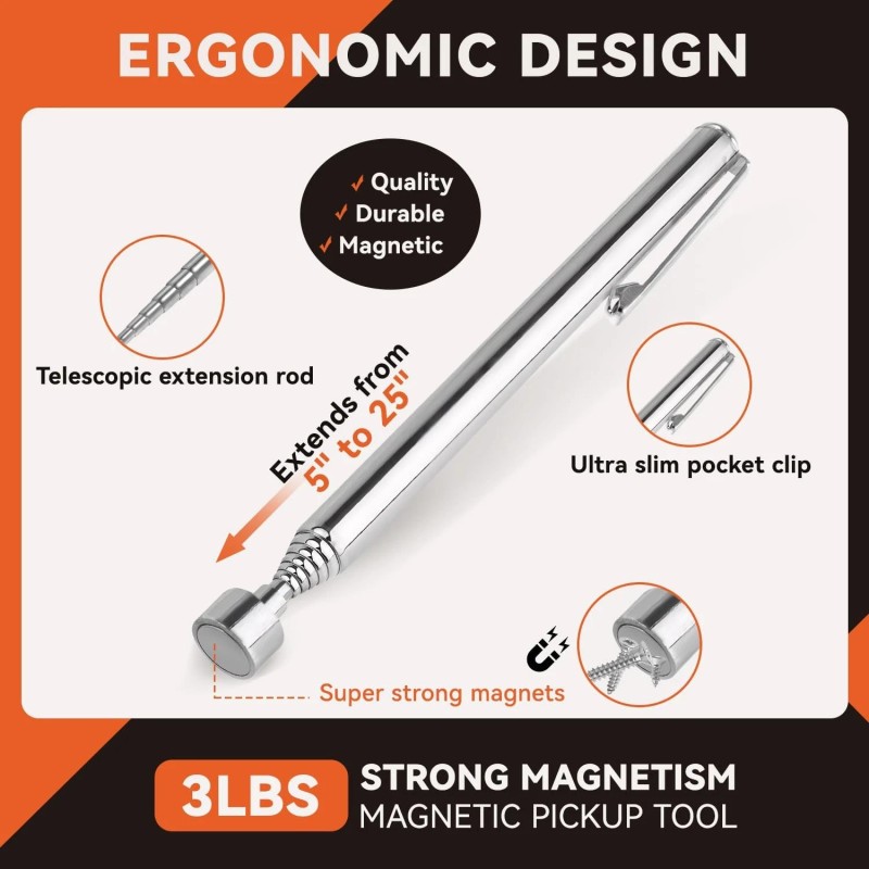 LOZAGU 4 Pack Telescoping Magnet Pick-up Tool Set with Magnetic