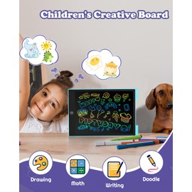 Gifts for Girls Boys, Colorful Drawing Tablet, 12 inch Magnet Writing Board, Mess Free Coloring for Kids Age 3 4 5 6 7 8 9 Years, Kids Toys in Car Airplane, Toddles Travel Essencials Toys