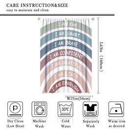 YungHo Boho Rainbow Curtain, Classroom Book Center Calming Corner Playroom Decor, I Am Kind Smart Brave Home Girls Room Blackout Window Treatment, Colours 21" W x 63" L x2【Blackout】