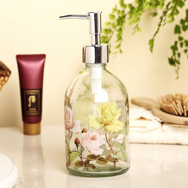 17oz Flower Glass Soap Dispenser Bottle with Plastic Pump,Set of
