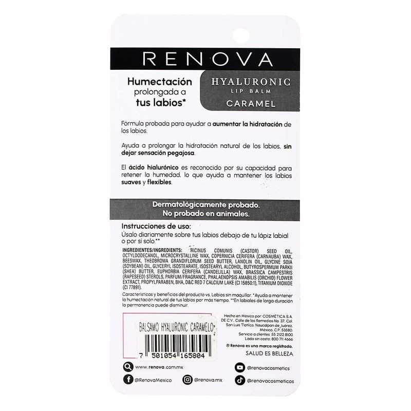 Bálsamo Labial Renova Hyaluronic Caramel 4.8g