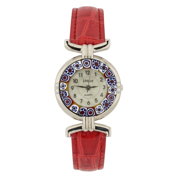 Glass Of Venice Murano Glass Millefiori Watch with Leather Band