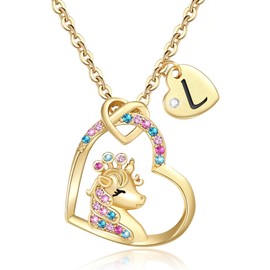 Chunyee Unicorn Gifts for Girls, CZ Heart Unicorn Necklaces Initial Necklace Easter Gifts Birthday Gifts for Girls Teens