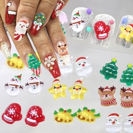 70 Pcs Christmas Nail Charms for Nail Art Christmas Tree Reindeer Santa Claus Nail Gems Cute Winter Elk Resin Christmas Charms Designs Holiday Nail Rhinestones for Women Acrylic Nails DIY Supplies