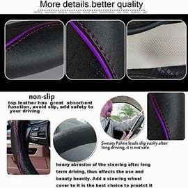 iolory 15 Inch Car Leather Steering Wheel Cover,Car Accessories,Breathable Anti-Slip Auto Steering Wheel Wrap Protector,Elastic Steering Wheel Wrap,Suitable for Cars, SUVs,Trucks (Black&Purple)