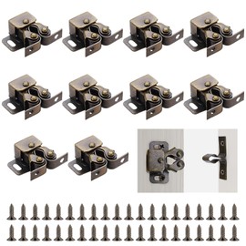 10 PCS Double Roller Catch Cupboard Cabinet Door Latch, Twin Roller Closet Catches Caravan Door Latch with 40 Screws Strong Hold Cupboard Cabinet for Wardrobe Furniture
