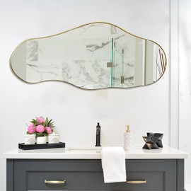 womilous Gold Irregular Mirror, 47"x20.5" Asymmetrical Mirror, Wall Mirrors Decorative, Modern Wavy Shaped Mirrors for Living Room Bathroom Bedroom Hallway Entryway Fireplace