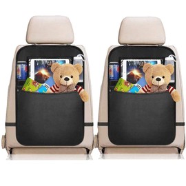 Vekol Car Seat Organizer 2 Pack Backseat Car Organizer, Kick Mats Back Seat Protector with Touch Screen Tablet Holder, Back Seat Organizer for Kids, Road Trip Essential