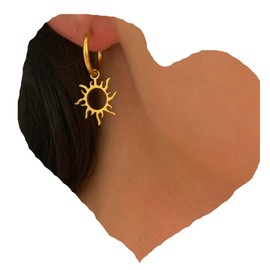 NataschaWoge® Stainless Steel Sun Gold Huggie Hoop Earrings Jewellery for Her Gift Silver Women's Jewellery Girlfriend, Stainless Steel