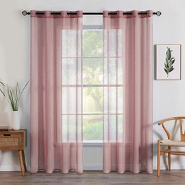 MIULEE 2 Panels Sheer Window Curtains Elegant Window Voile Panels Drapes Treatment for Bedroom Living Room 55" Wx85 L Grommet Top Dark-Pink