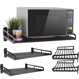 MaxxCloud Electric Oven Holders, Microwave Oven Rack Kitchen Shelf, Black Storage Racks Wall Shelf, Kitchen Organizer Aeronautical Aluminum, Weight Bearing 80 lb (23.6'' x 15.5'', Black)