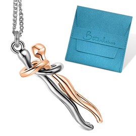 Licetauig Couple Hug Necklace Gift for Boyfriend and Girlfriend Soulmate Couple Promise Cute Pendant Hugging Love Pendant Personality Jewelry (Silver & RoseGold)