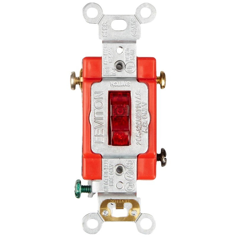 Leviton 1221-PLR 20-Amp, 120 Volt, Toggle Pilot Light, Illuminated On,