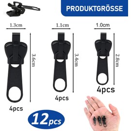 Zip Repair Kit, 12 Pieces Zip Slider Replacement, Removable Zip Zip Pull Fixer Zip Repair Set for Universal Zip, Clothing, Bed Train, Luggage