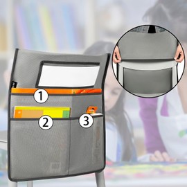 ANZORG Chairback Buddy Pocket Chart Back of Chair Organizer for Classroom with Name Tag Pocket (GREY-6 PACK)