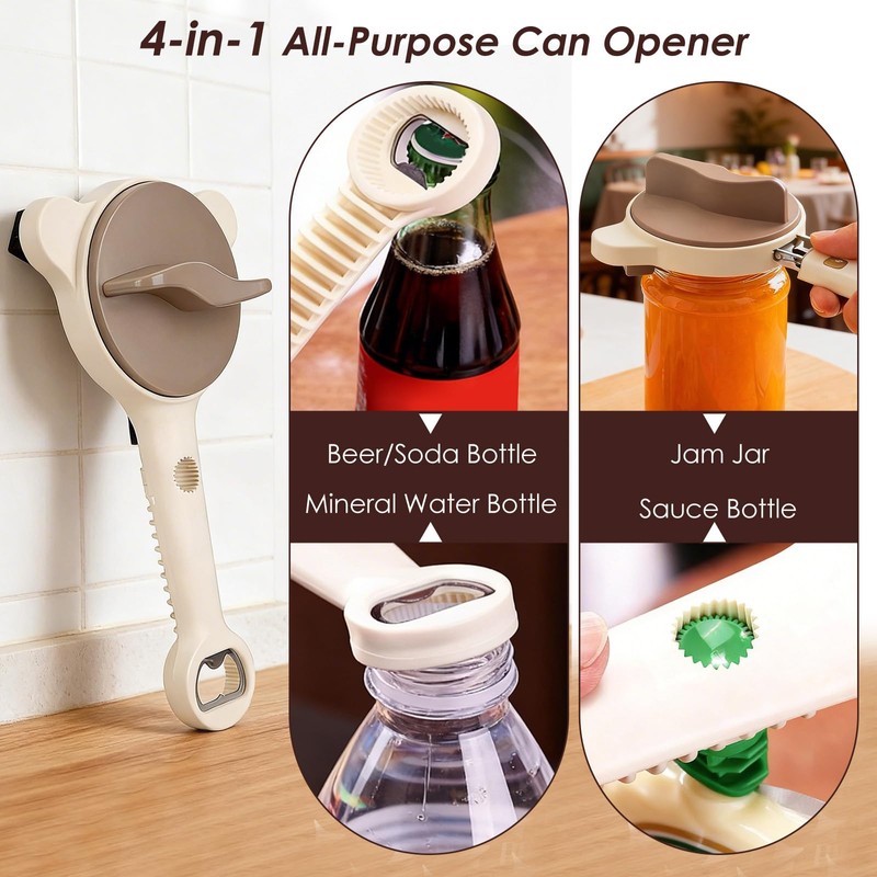 4 in 1 Multi-Purpose Jar Opener, with 3pcs Rubber Jar