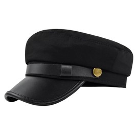 Classic Vintage Chauffeur Style Driver Cap for Men and Women Black Peaked Newsboy Hat with Gold Buckle