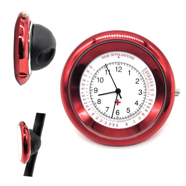 Reloj de estetoscopio para enfermera, marco de metal ligero, se fija directamente al estetoscopio para todos los profesionales médicos, color rojo