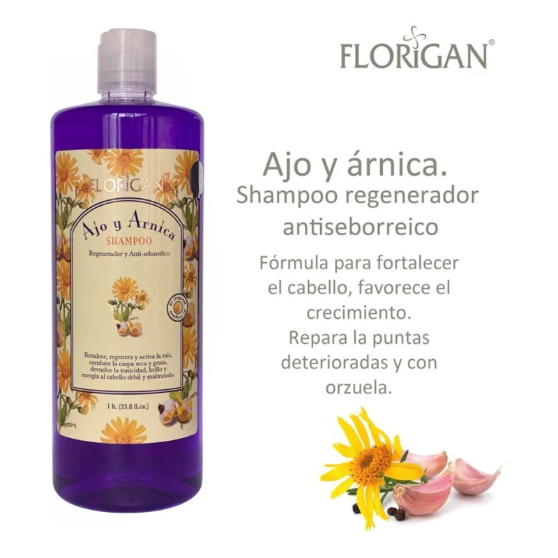Shampoo Regenerador Antiseborreico Ajo Y Arnica Florigan® 1l