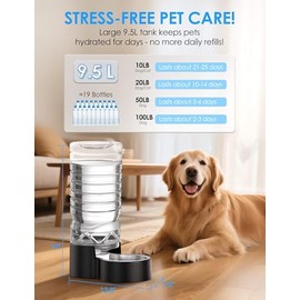 Heouvo 2.5 Gallon Automatic Dog Water Dispenser【Wide Mouth for Easy Hand-in Cleaning】【Removable Stainless Steel Bowl】, Gravity Refilling Large Capacity for Cats and Dogs, Multi-Pet Homes