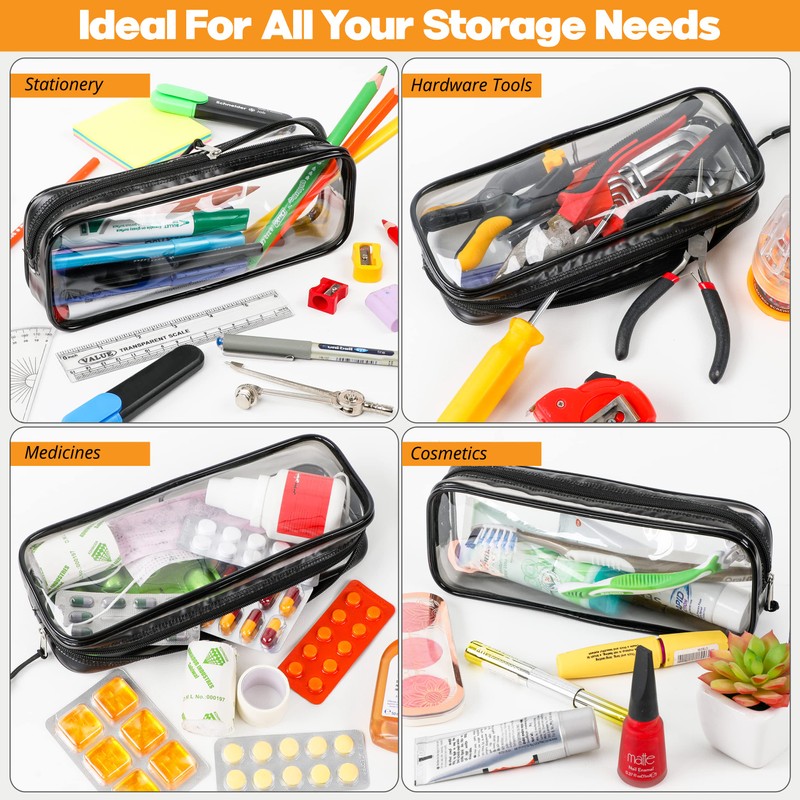 Zamasha Clear Pencil Case Black with Strong Zipper | 22x4x9