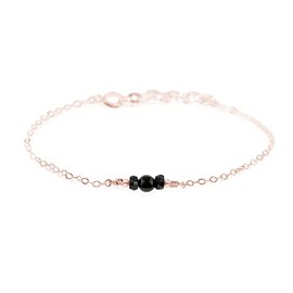Black Tourmaline Dainty Anklet in 14k Rose Gold Fill