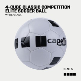 Capelli Sport Soccer Ball Size 5, 4-Cube Classic Competition Elite Soccer Ball for Youth and Adult Players, Outdoor and Indoor Training, White/Black
