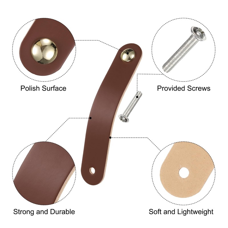 sourcing map 4 Packs Leather Drawer Pulls, Single Hole Leather