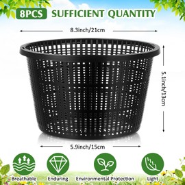 Weysat 8pcs Pond Plant Baskets Hydroponic Baskets 8.3 Inch Round Aquatic Plant Net Pot Large Plastic Net Container Black Mesh Pond Container for Hydroponics Live Aquarium Nursery Grow
