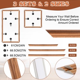 Maasechs 3 Set Wood Color Peel and Stick Wall Molding Kit 6 Frame Premade Wainscoting Accent Panel Ready to Assemble 3D Wall Panels Trim for Interior Mirror Home Molding Decor, 54 x 24 Inch