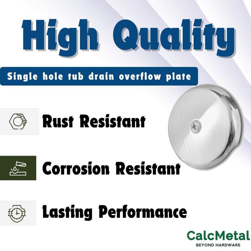 CalcMetal Single Hole Bathtub Drain Overflow Plate with One Matching