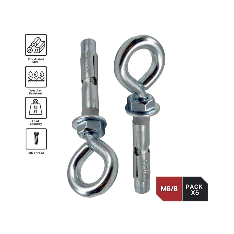 DOJA Industrial Extension Anchor Eye Bolt M6-8 Pack 5 Wall