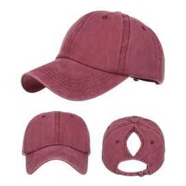 TMEOG Baseball Cap Women's Baseball Cap Women Cap with Mesh Ponytail Cap with Hole for Braid Baseball Cap Summer Cap Plain Colours Sports Cap Breathable, C_red.