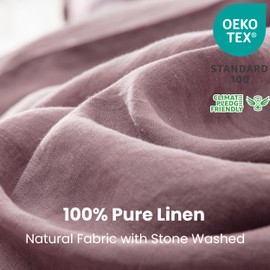 Simple&Opulence 100% Linen Duvet Cover Set 3pcs with Coconut Button Closure Natural French Washed Flax Solid Color Soft Breathable Farmhouse Bedding - Purple, King Size