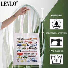 LEVLO Transport ABC Canvas Tote Bag Vehicle Alphabet Gift Transport Alphabet Shoulder Bag Car A-Z Merchandise, Transport Tote